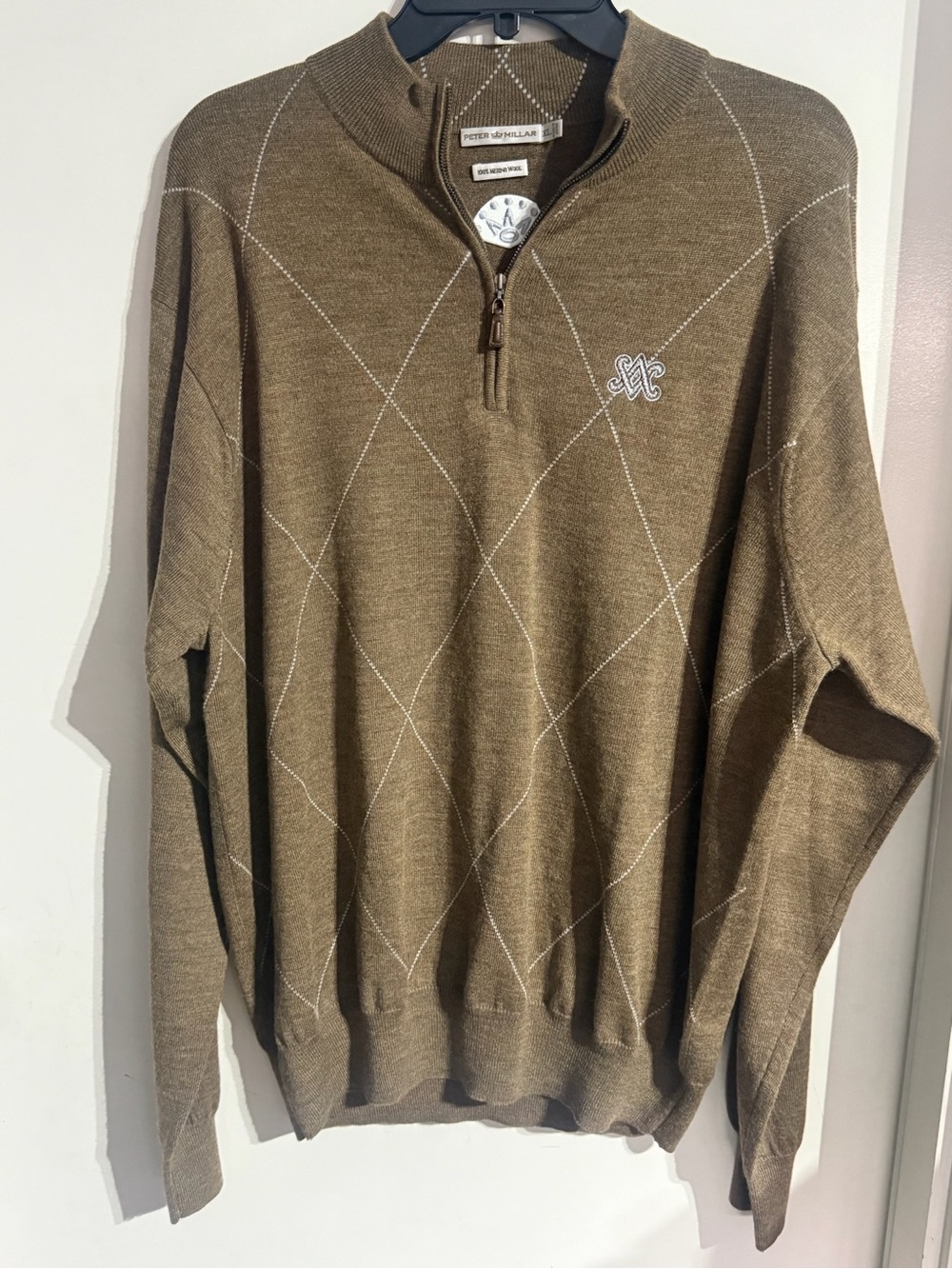 Peter Millar Olive Brown Argyle Quarter-Zip Sweater